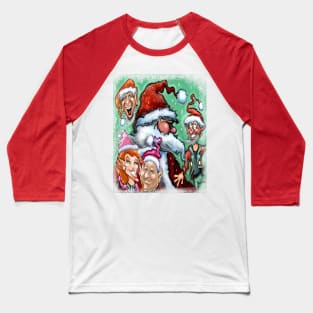 Santa Claus and Christmas Elves Baseball T-Shirt